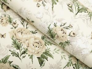 Biante Bavlnené posteľné obliečky Sandra SA-473 Pivonky s motýlikmi na vanilkovom Jednolôžko 140x200 a 70x90 cm