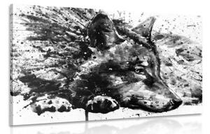 Obraz vlk v akvarelovom prevedení v čiernobielej farbe - 60x40