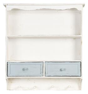 Biela vintage nástenná polička s modrými šuplíčky Vann - 56 * 13 * 60 cm - Clayre & Eef