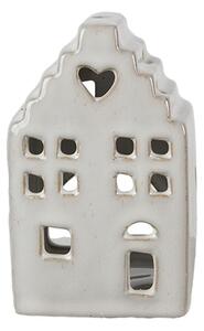 Béžový porcelánový domček svietnik na čajovú sviečku Christmas House S - 7*6*11 cm - Clayre & Eef