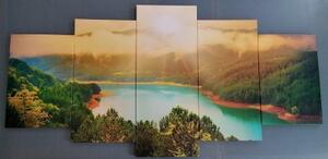 5-dielny obraz rieka uprostred zeleného lesa - 100x50