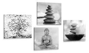 Set obrazov s čiernobielym Feng Shui motívom - 4x 40x40