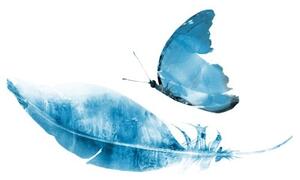 Samolepiaca tapeta pierko s motýľom v modrom prevedení - 225x150