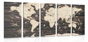 5-dielny obraz mapa na drevenom pozadí - 100x50