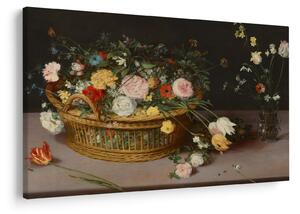 Obraz - Jan Brueghel the Elder, Flowers in a Basket and a Vase, reprodukcia (90x60 cm)