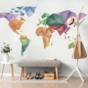 Samolepiaca tapeta farebná mapa sveta v štýle origami - 225x150