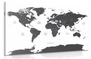 Obraz mapa sveta s jednotlivými štátmi v sivej farbe - 120x80