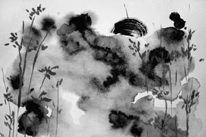 Samolepiaca tapeta čiernobiela maľba japonskej oblohy - 450x300