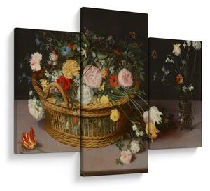 Obraz - Jan Brueghel the Elder, Flowers in a Basket and a Vase, reprodukcia (90x60 cm)