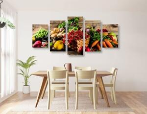 5-dielny obraz čerstvé ovocie a zelenina - 100x50