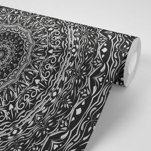 Samolepiaca tapeta Mandala vo vintage štýle v čiernobielom - 450x300