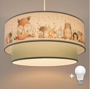 Brilagi- LED detský luster na lanku BOBO 1xE27/60W/230V pr. 40 cm biela/zelená/so zvieratkami