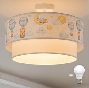 Brilagi-LED Detský prisadený luster BOBO 1xE27/60W/230V, priemer 40 cm, biela/béžová/so zvieratkami
