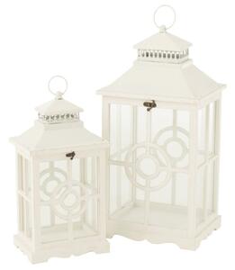 Set 2ks biela antik drevený lampáš Amallie - 31*26*63 cm - J-Line by Jolipa