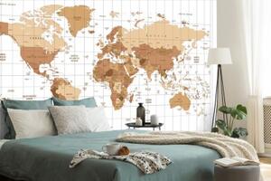 Samolepiaca tapeta béžová mapa sveta na svetlom pozadí - 300x200