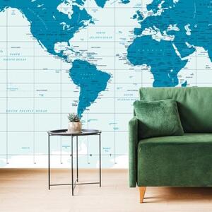 Samolepiaca tapeta politická mapa sveta v modrej farbe - 300x200