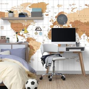 Samolepiaca tapeta béžová mapa sveta na svetlom pozadí - 450x300