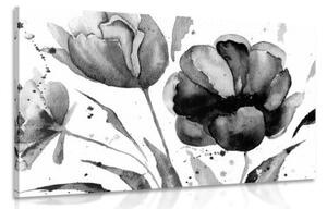 Obraz nádherné čiernobiele tulipány v zaujímavom prevedení - 120x80