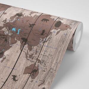Samolepiaca tapeta mapa na drevenom podklade - 150x100