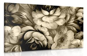 Obraz impresionistický svet kvetín v sépiovom prevedení - 120x80