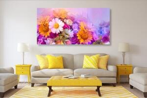 Obraz olejomaľba farebných kvetov - 100x50