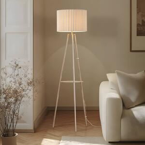 Lindby trojnohá stojacia lampa Libbie, 155 cm, ľan, krémová farba, Krémová / jantárovo žltá, Obývacia izba / jedáleň, Textil / látka / hodváb, Škandinávsky, Stojaca lampa
