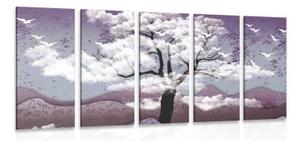 5-dielny obraz strom zaliaty oblakmi - 100x50