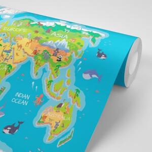 Samolepiaca tapeta zemepisná mapa sveta pre deti - 225x150