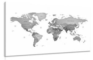 Obraz mapa sveta vo farbách čiernobielej - 60x40