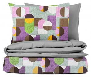 Ervi bavlnené obliečky DUO - Geometrický vzor fialovej а zelenej/šedé