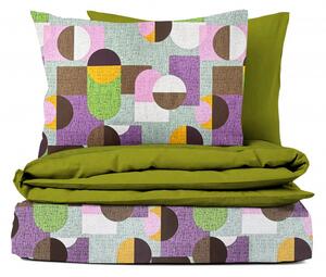 Ervi bavlnené obliečky DUO - Geometrický vzor fialovej а zelenej/olivovej