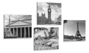 Set obrazov historické pamiatky v čiernobielom prevedení - 4x 40x40