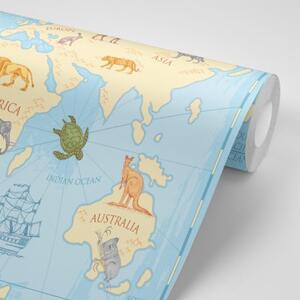 Samolepiaca tapeta mapa sveta so zvieratami - 300x200