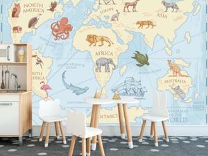 Samolepiaca tapeta mapa sveta so zvieratami - 300x200