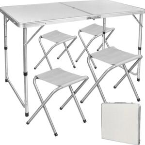 Lean Toys Skladací záhradný nábytok biely – 1 stôl, 4 stoličky