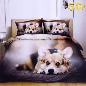 Obliečky na posteľ 7 dielna sada 5D Corgi Bavlna (Sada obliečok na 1 matrac, 4 vankúše, 2 prikrývky)