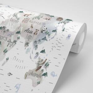 Samolepiaca tapeta minimalistická mapa so zvieratkami - 225x150