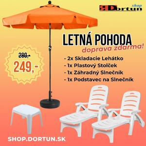 Dortun | Záhradný set s lehátkami, stolíkom a slnečníkom - Oranžový
