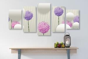 5-dielny obraz zaujímavé kvety s abstraktnými prvkami a vzormi - 100x50