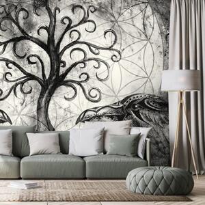 Tapeta čiernobiely magický strom života - 150x100