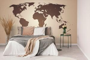 Samolepiaca tapeta mapa sveta v odtieňoch hnedej - 225x150
