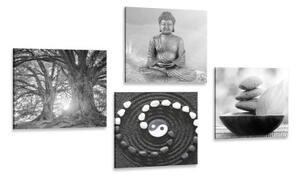 Set obrazov Feng Shui v čiernobielom štýle - 4x 40x40