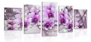 5-dielny obraz fialové kvety na abstraktnom pozadí - 100x50