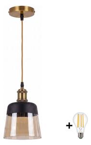 BRILAGI -LED Závesný luster na lanku R GLASS 1xE27/60W/230V pr. 15,5 cm zlatá/dymovo-béžová