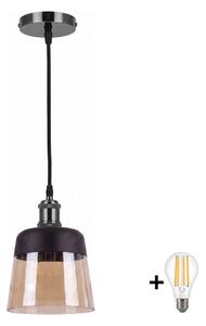 BRILAGI -LED Luster na lankách R GLASS 1xE27/60W/230V pr. 15,5 cm čierna/dymová béžová