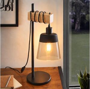 BRILAGI - Stolová lampa WOOD GLASS 1xE27/40W/230V hnedá/čierna/dýmová béžová