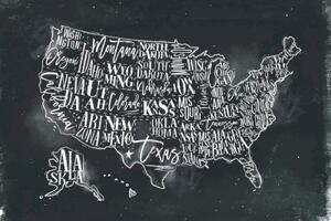 Samolepiaca tapeta náučná mapa USA s jednotlivými štátmi - 225x150