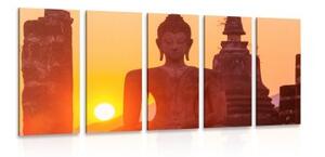 5-dielny obraz socha Budhu uprostred kameňov - 100x50