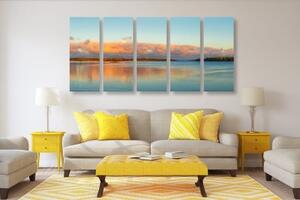 5-dielny obraz jazero a západ slnka - 100x50