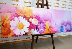 Obraz olejomaľba pestrofarebných kvetov - 120x40